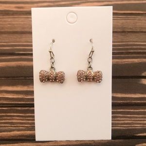 Pink and Gold Bow Dangle Earrings